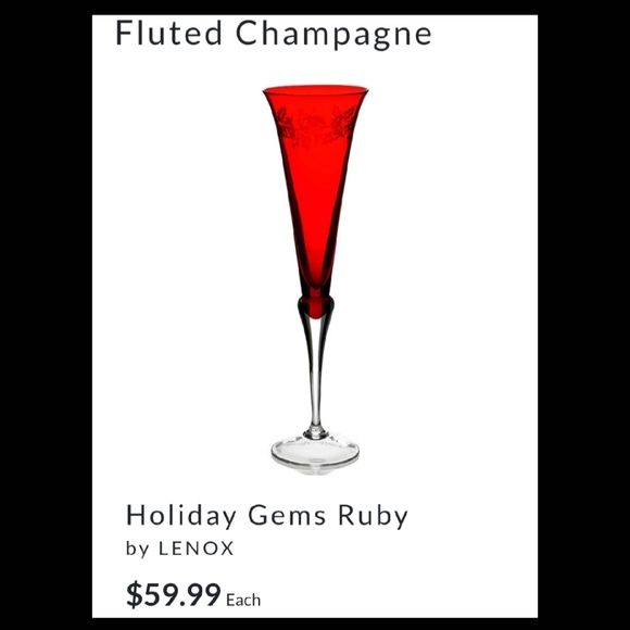 (2) Lenox 11" Holiday Gems Ruby Fluted Glasses - Picture 3 of 13